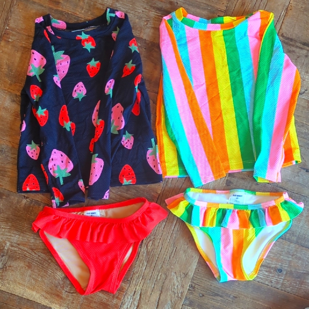 Old Navy‎ Toddler Swim Bundle 2T Rash Guard Sets SPF Strawberry & Rainbow